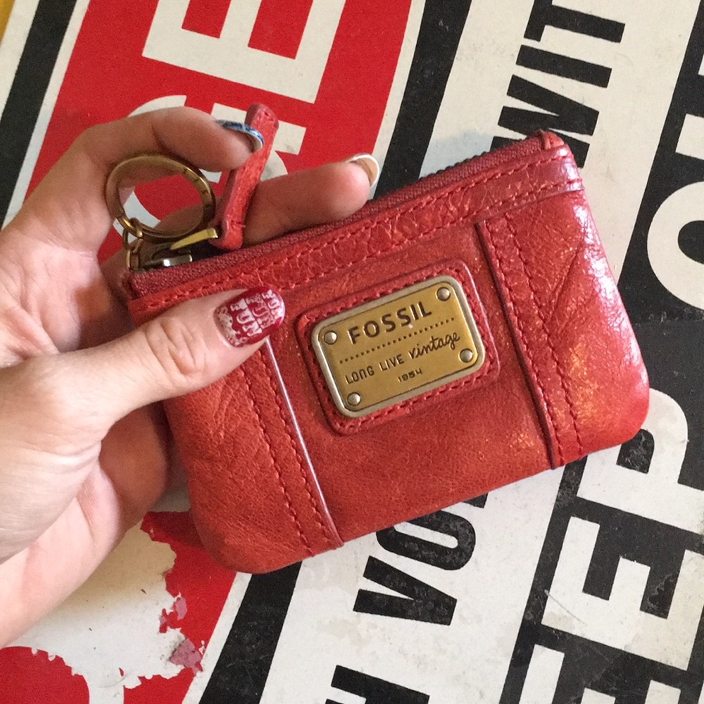 Fossil small wallet/change purse red leather